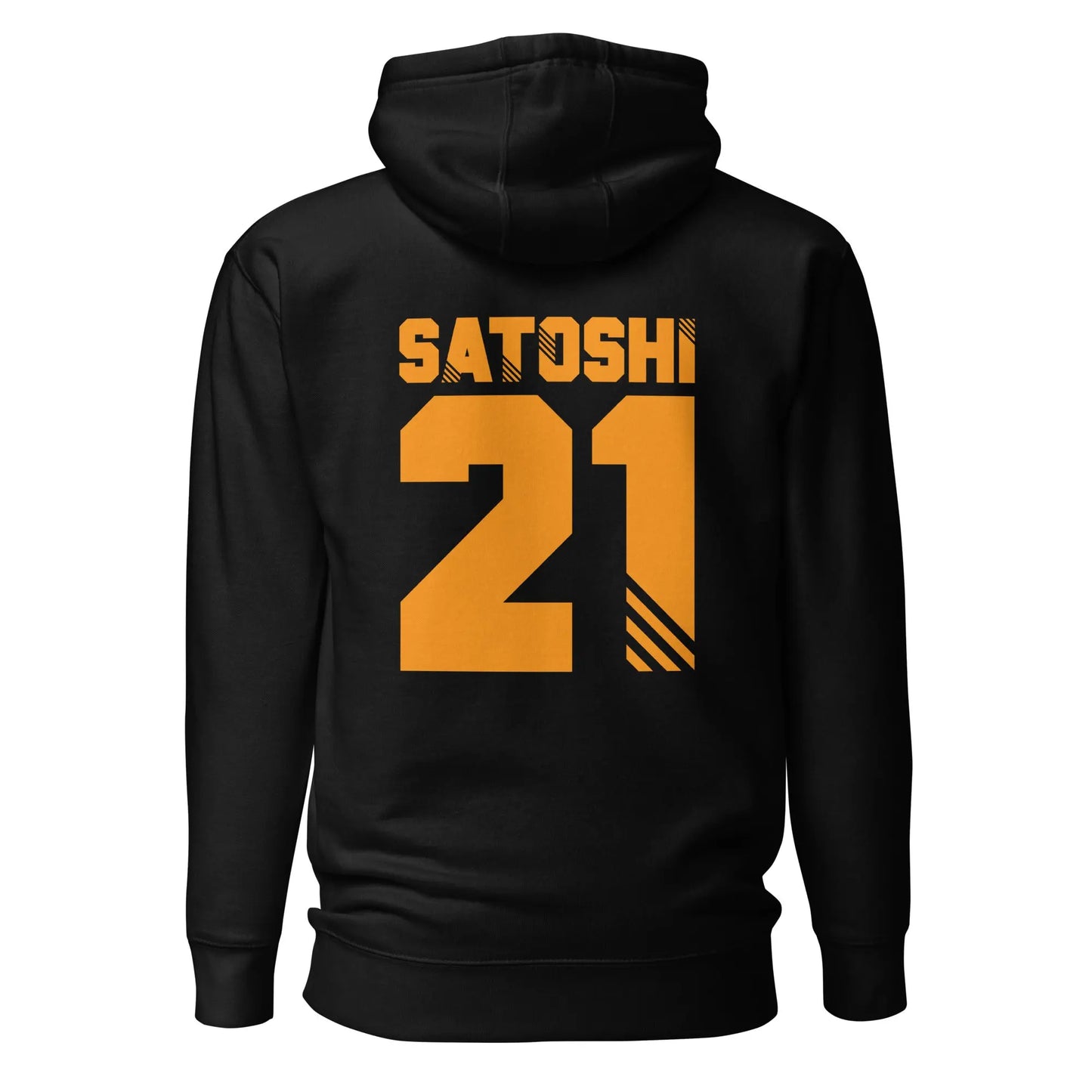 bitcoin hoodie - satoshi 21 back print - front view - black