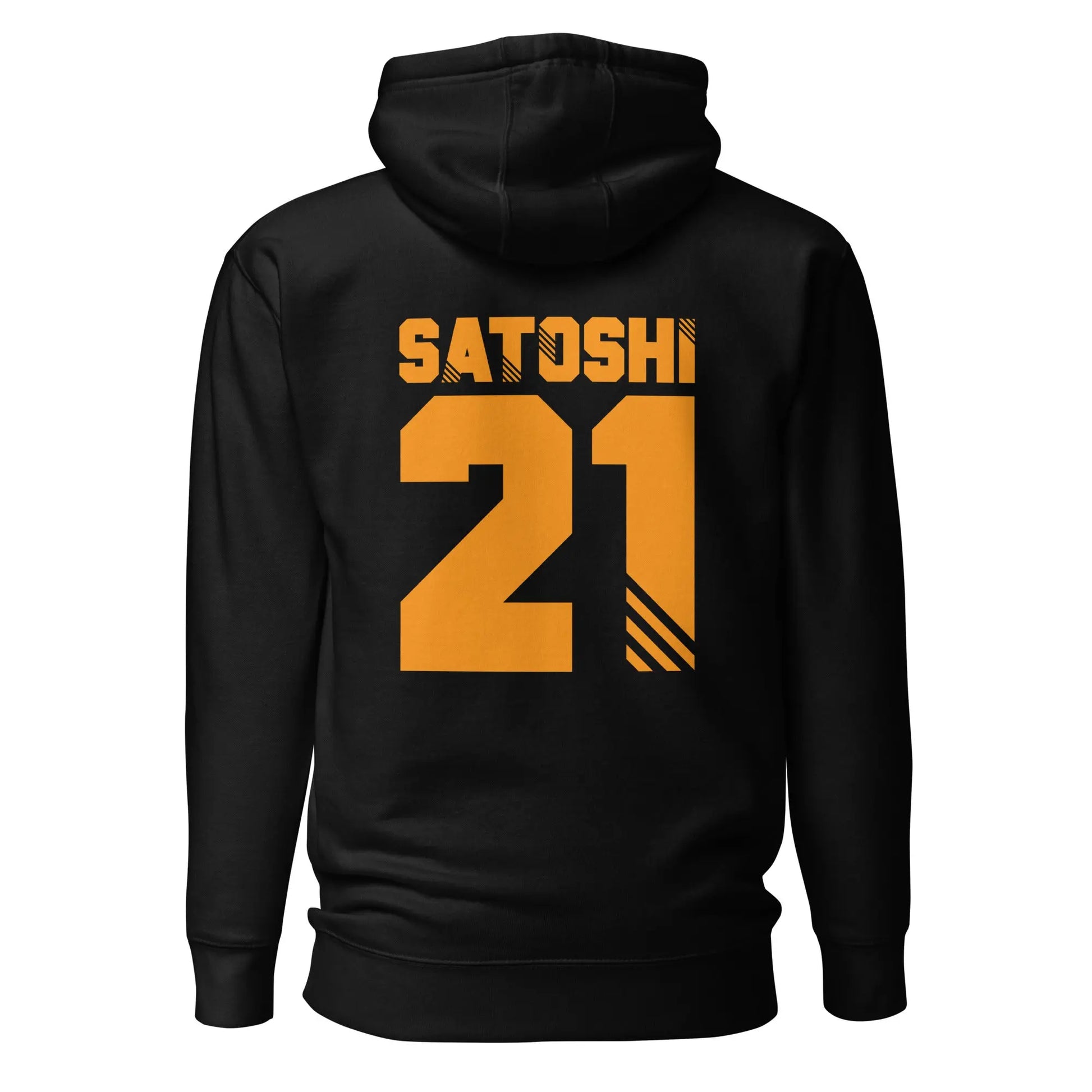 bitcoin hoodie - satoshi 21 back print - front view - black