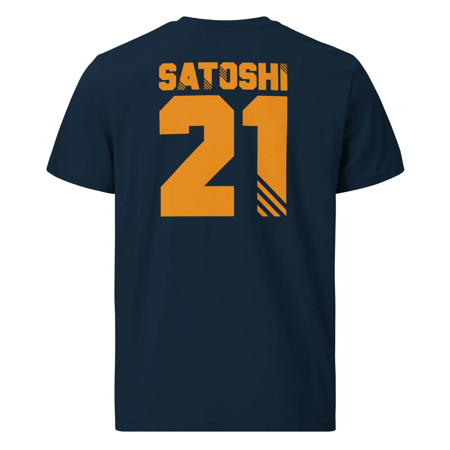 Bitcoin T-Shirt – Satoshi 21 - back view — navy blue