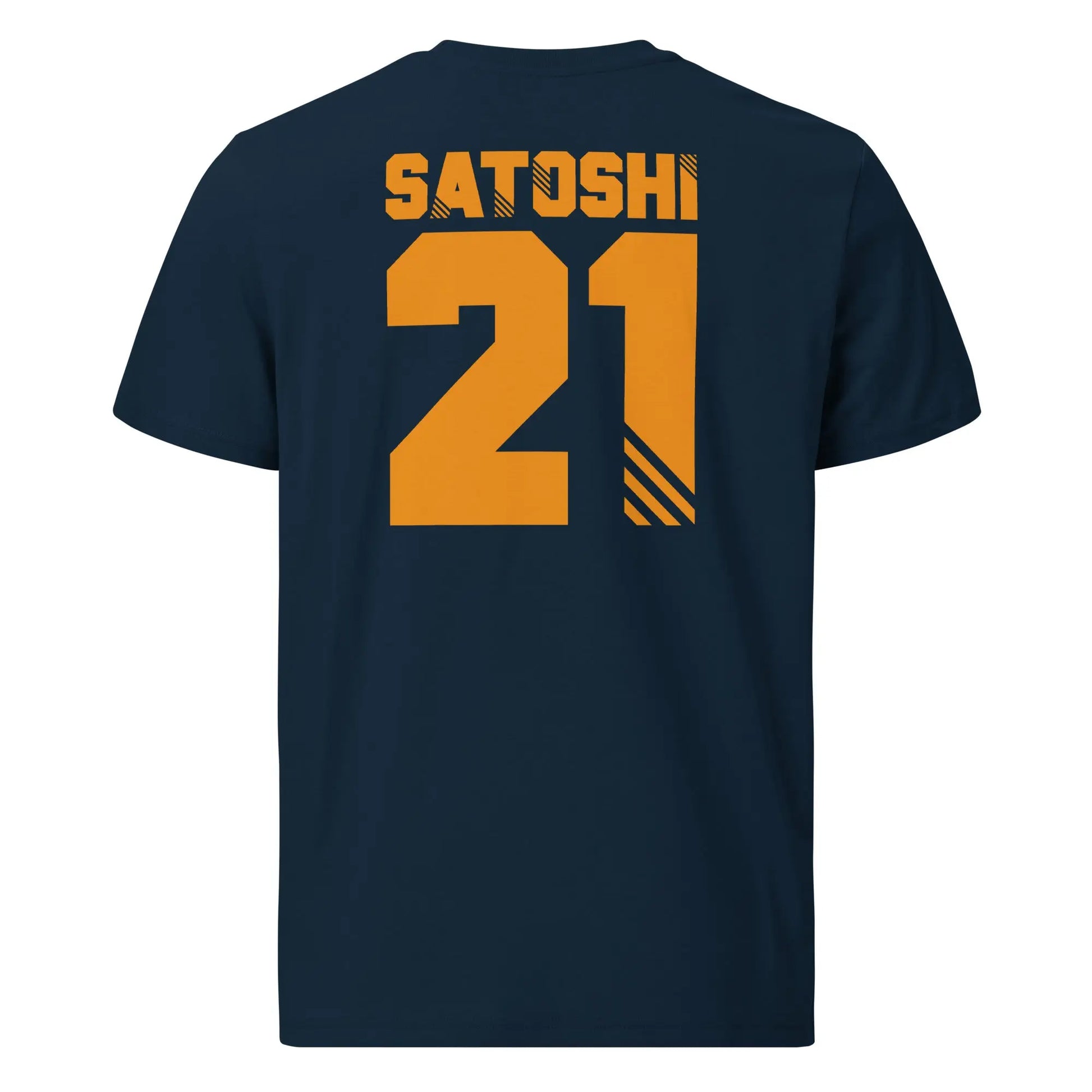 Bitcoin T-Shirt – Satoshi 21 - back view — navy blue