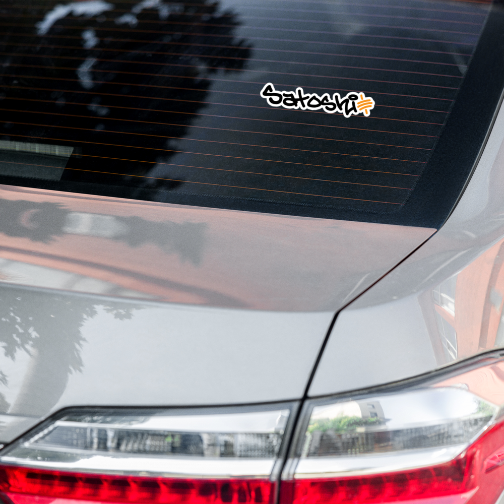 bitcoin sticker - satoshi - on car window