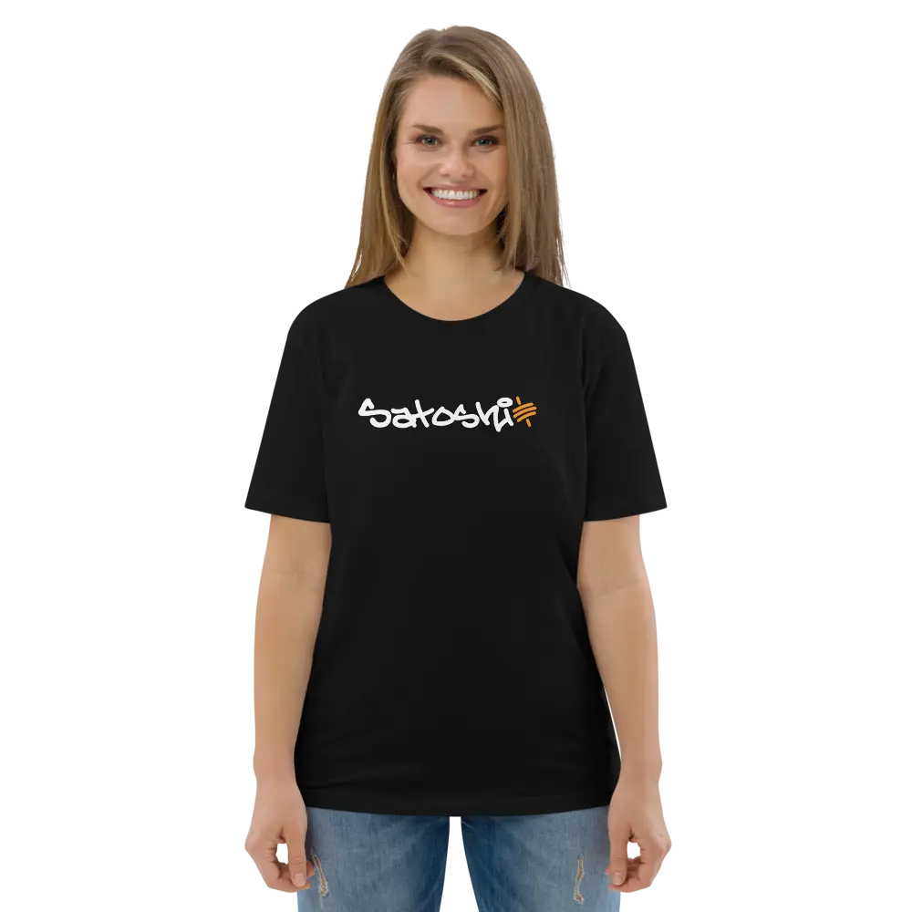 Bitcoin T-Shirt – Satoshi - worn on female model