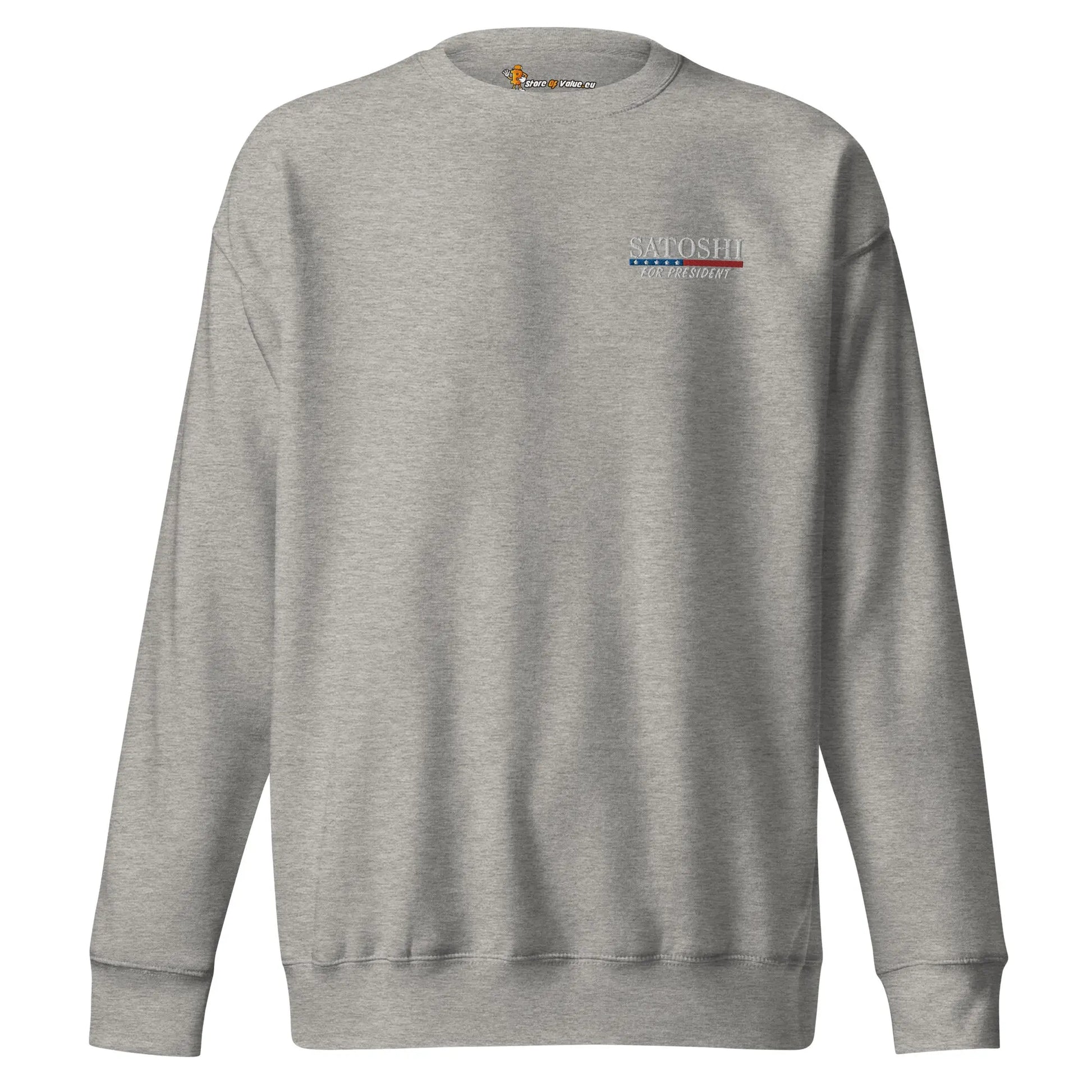 bitcoin sweatshirt - satoshi for president - front view - carbon grey