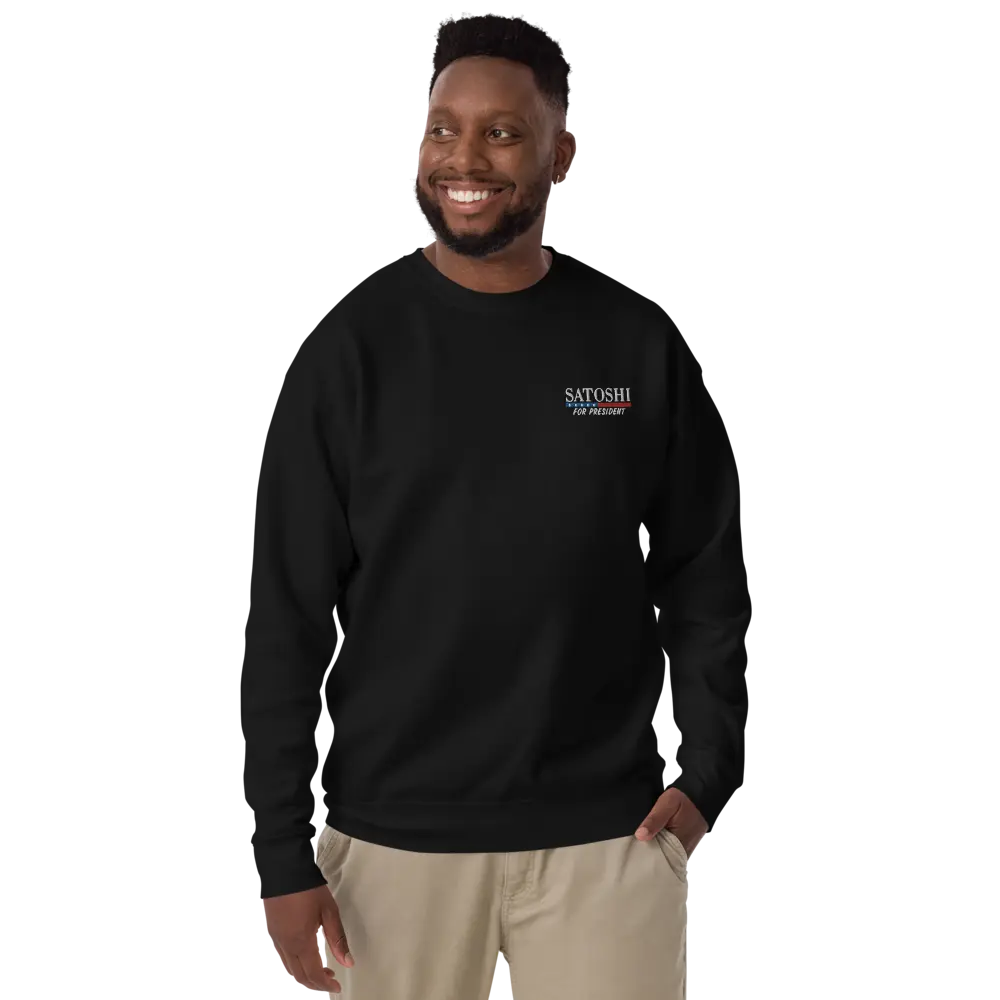 bitcoin sweatshirt - satoshi for president - front view - black