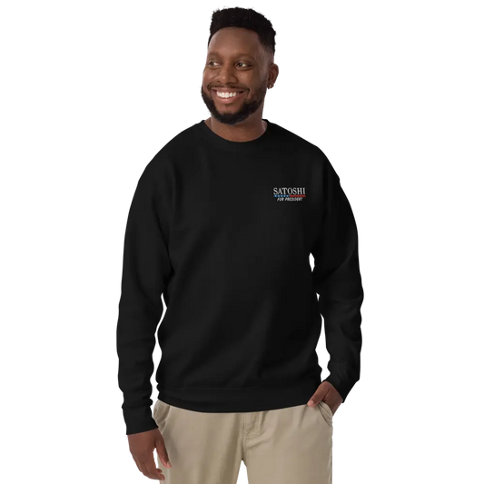 bitcoin sweatshirt - satoshi for president - front view - black