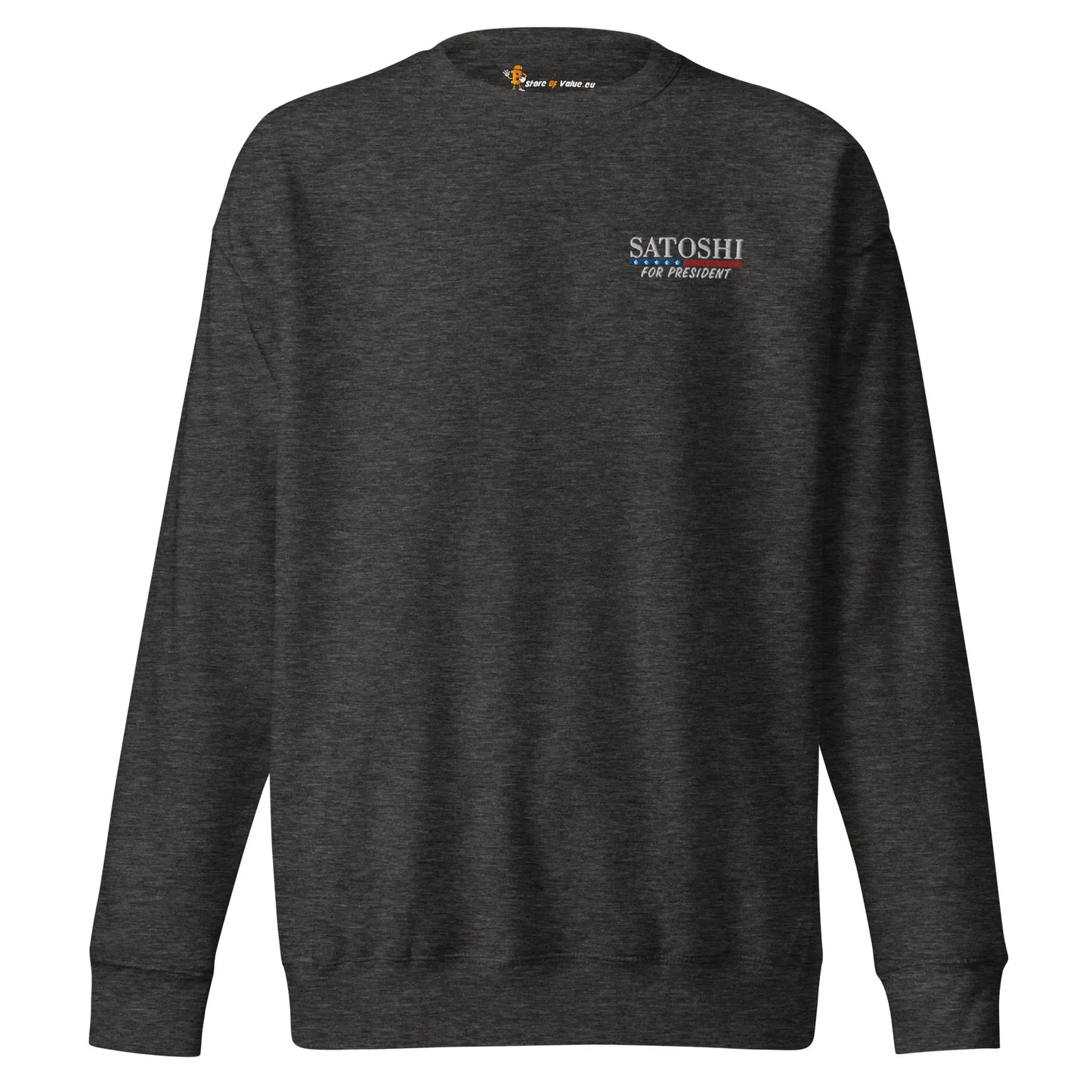 bitcoin sweatshirt - satoshi for president - front view - grey