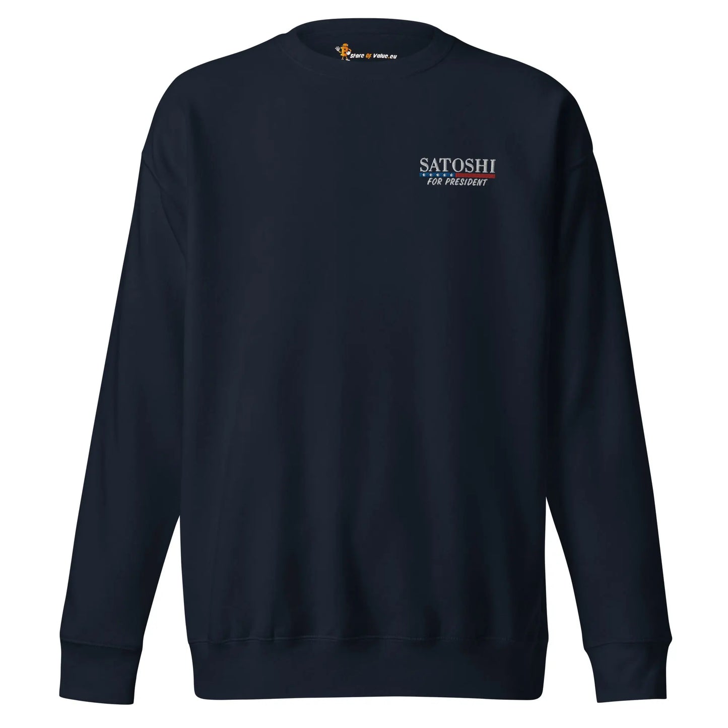 bitcoin sweatshirt - satoshi for president - front view - navy