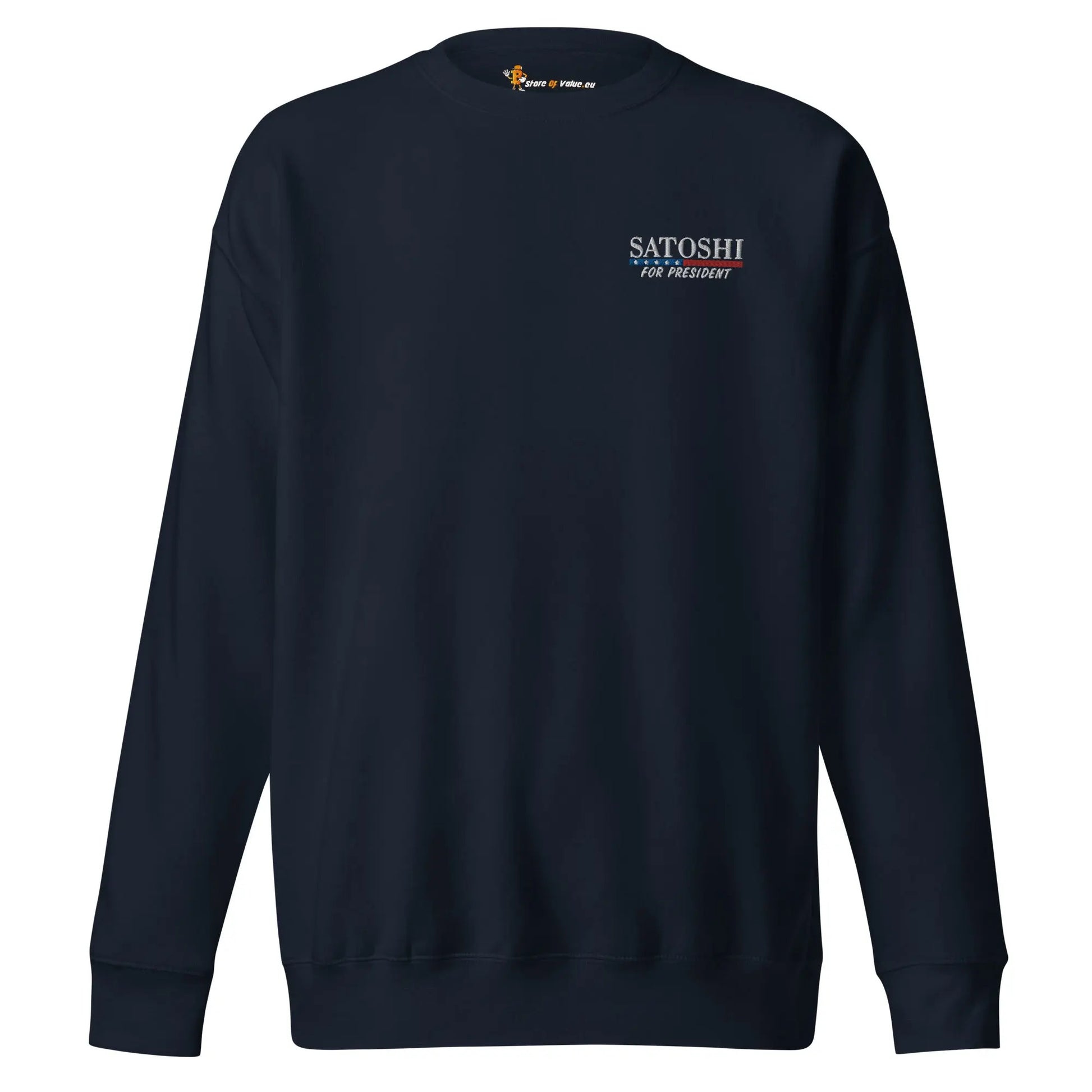 bitcoin sweatshirt - satoshi for president - front view - navy