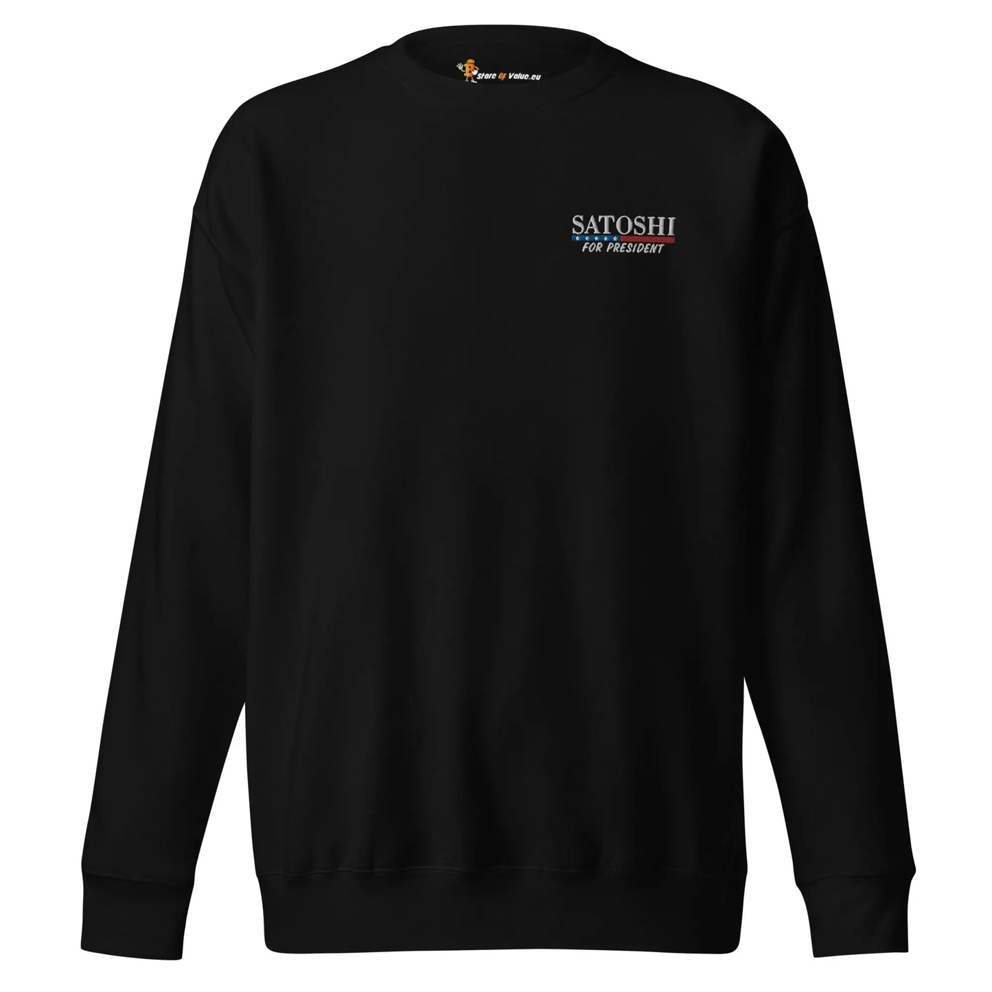bitcoin sweatshirt - satoshi for president - front view - black