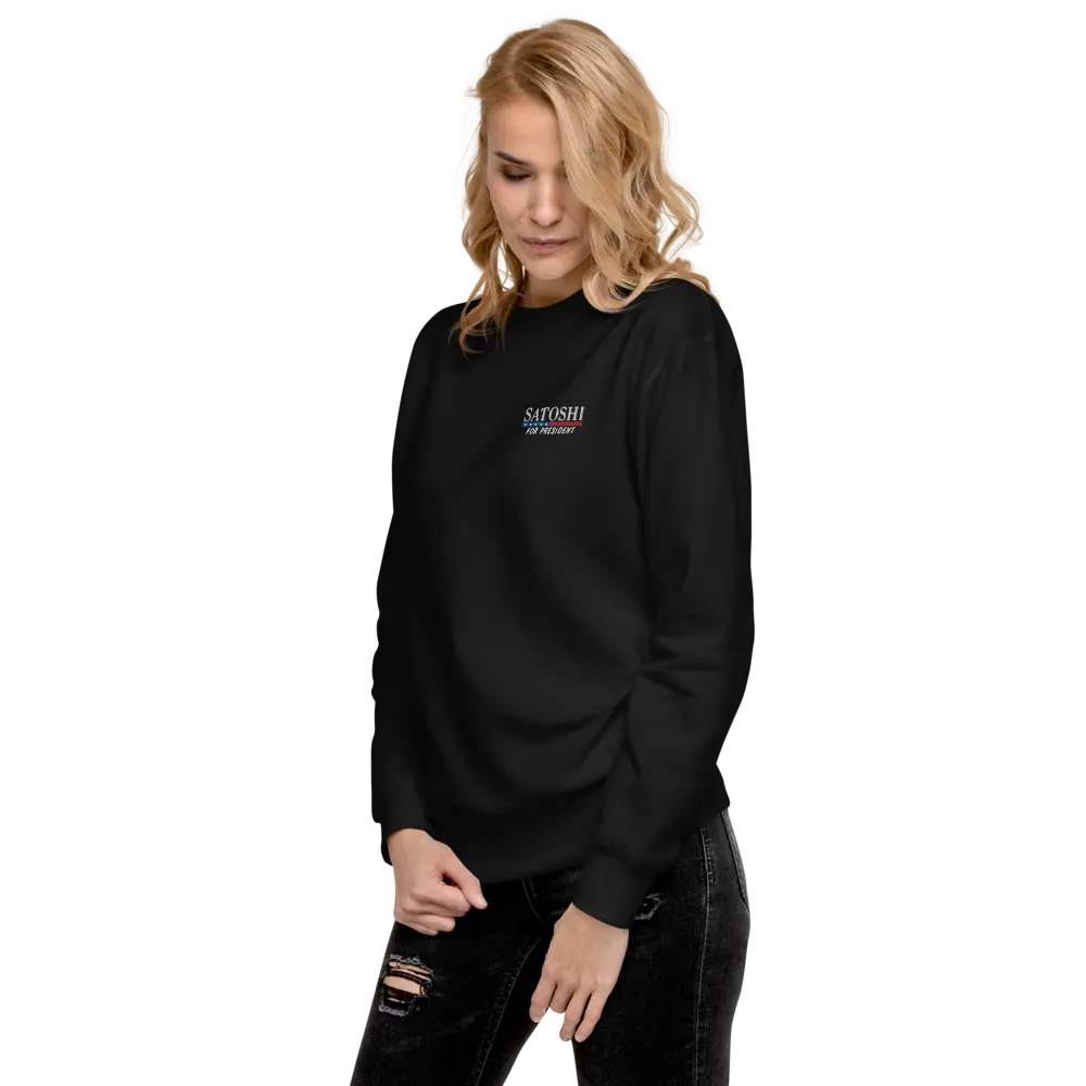 bitcoin sweatshirt - satoshi for president - worn by female - black