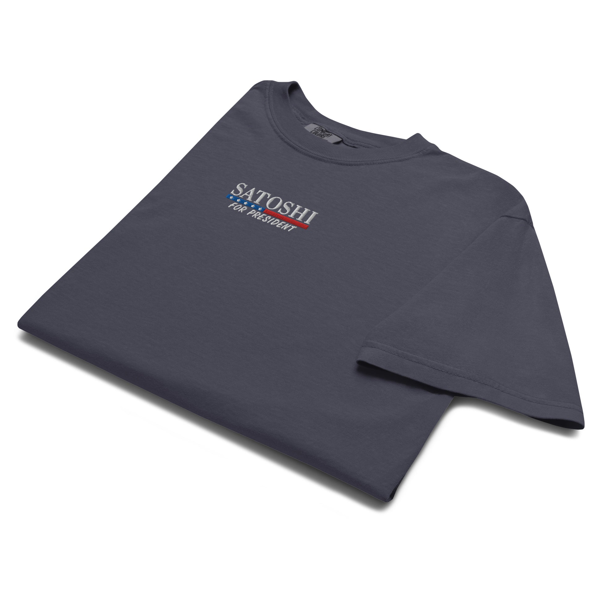 Bitcoin T-Shirt – Satoshi For President — folded - navy blue
