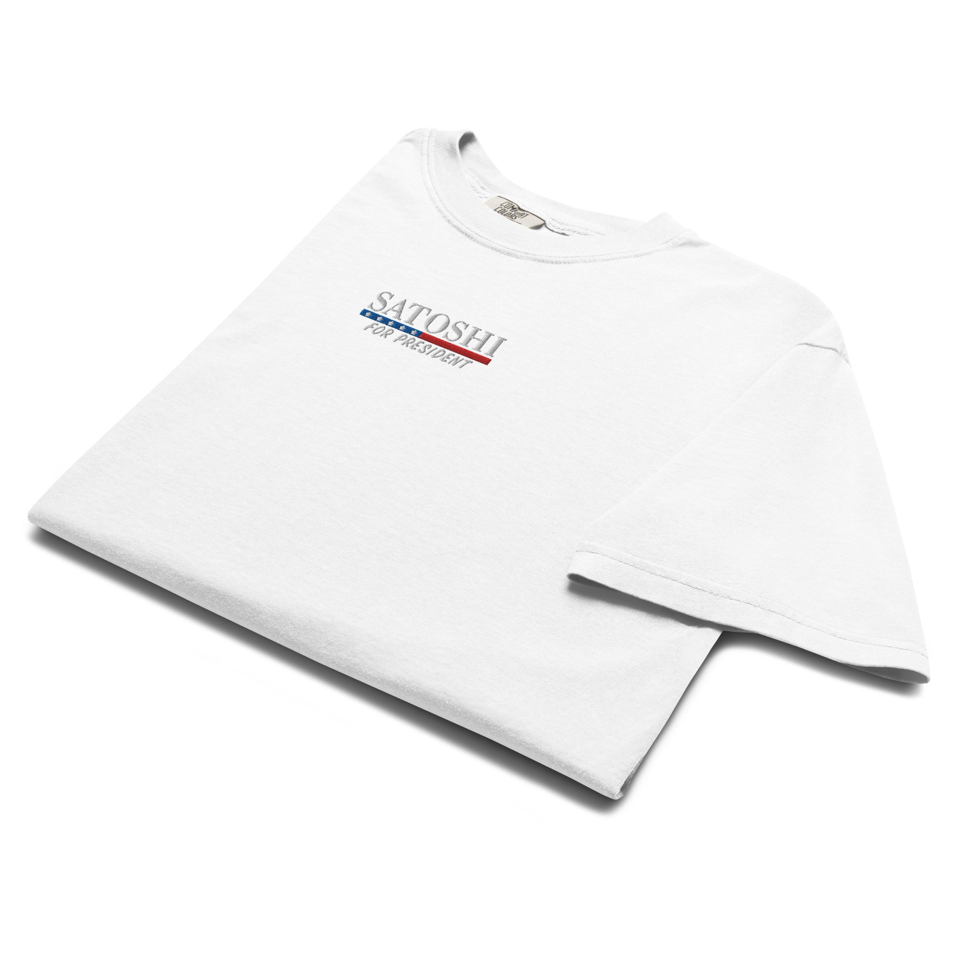 Bitcoin T-Shirt – Satoshi For President — folded - white