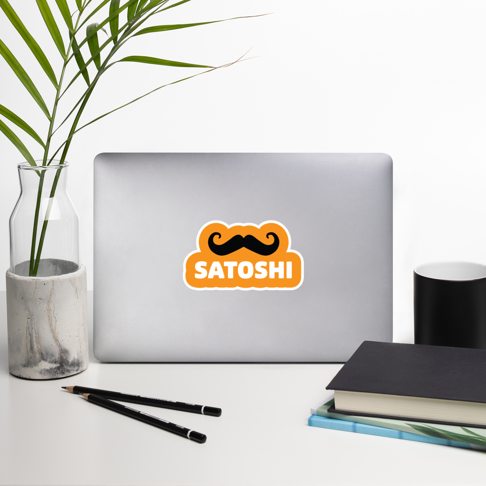 bitcoin sticker - satoshi moustache - laptop view