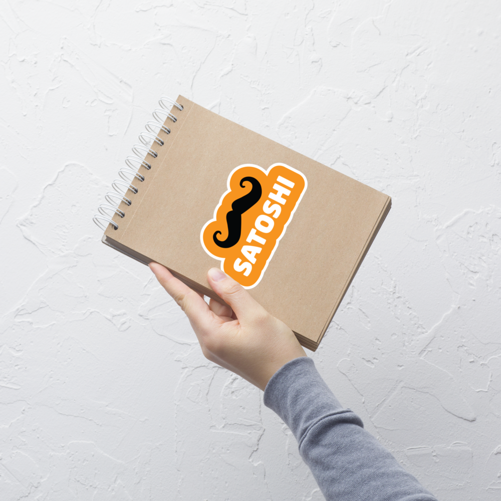 bitcoin sticker - satoshi moustache - notebook view