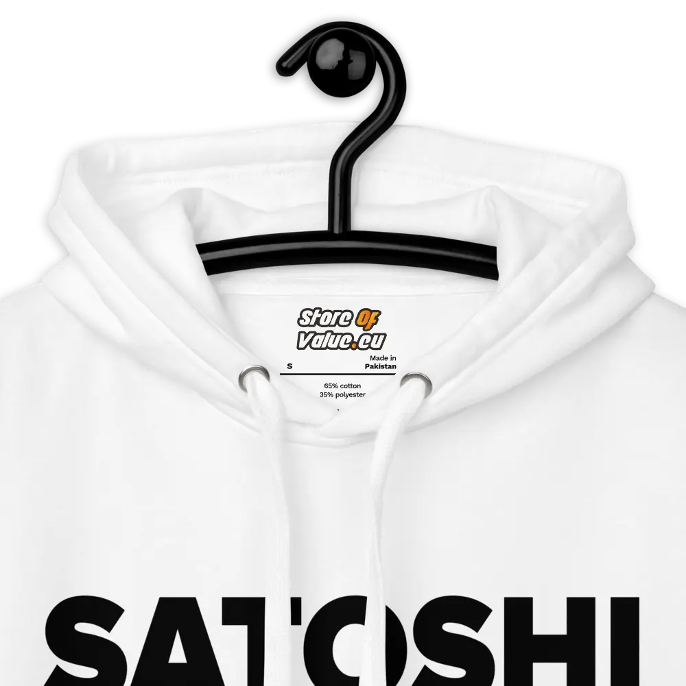 bitcoin hoodie - satoshi nakamoto design - close-up - white