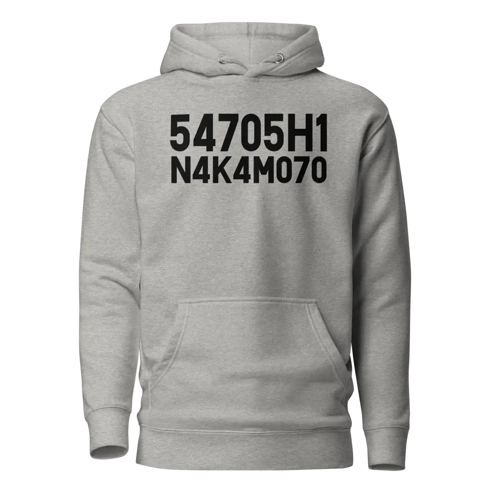bitcoin hoodie - satoshi nakamoto design - front view - grey