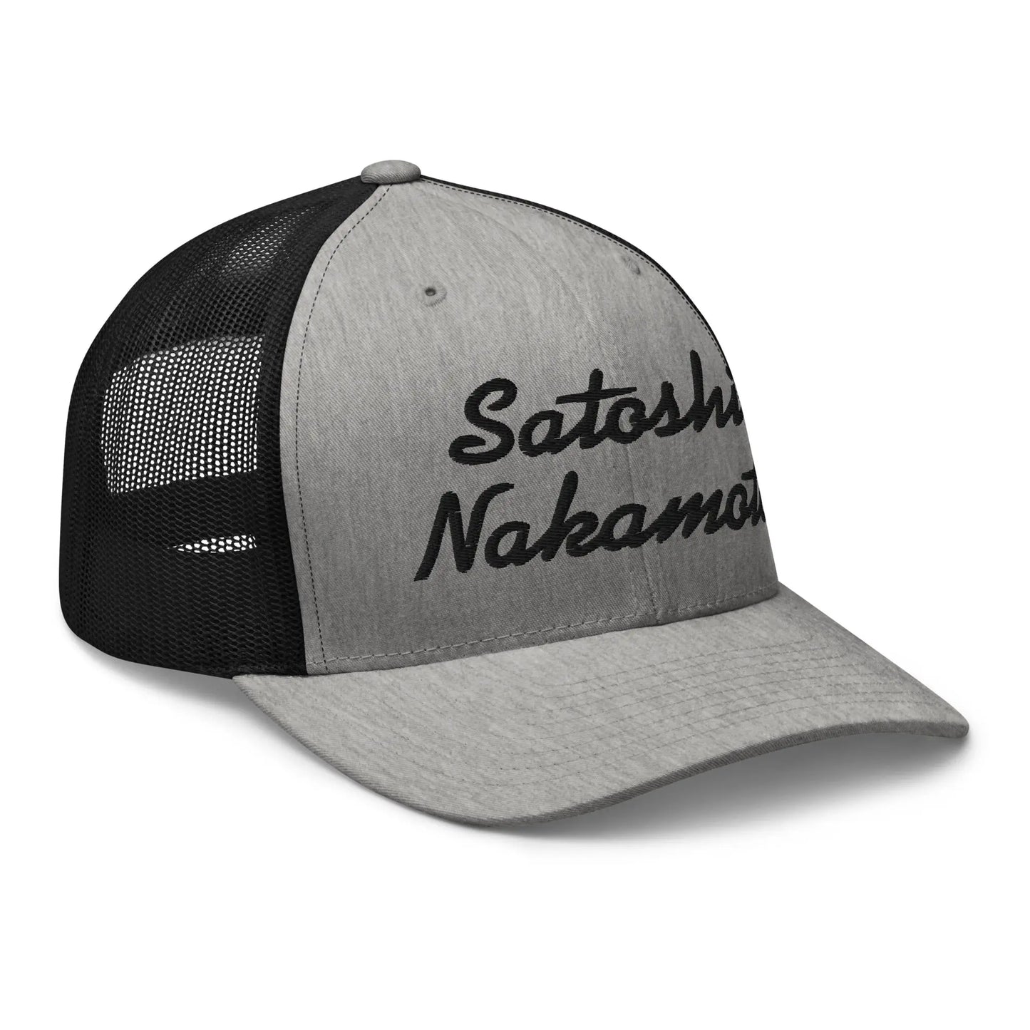 bitcoin trucker hat - satoshi nakamoto - angled front 