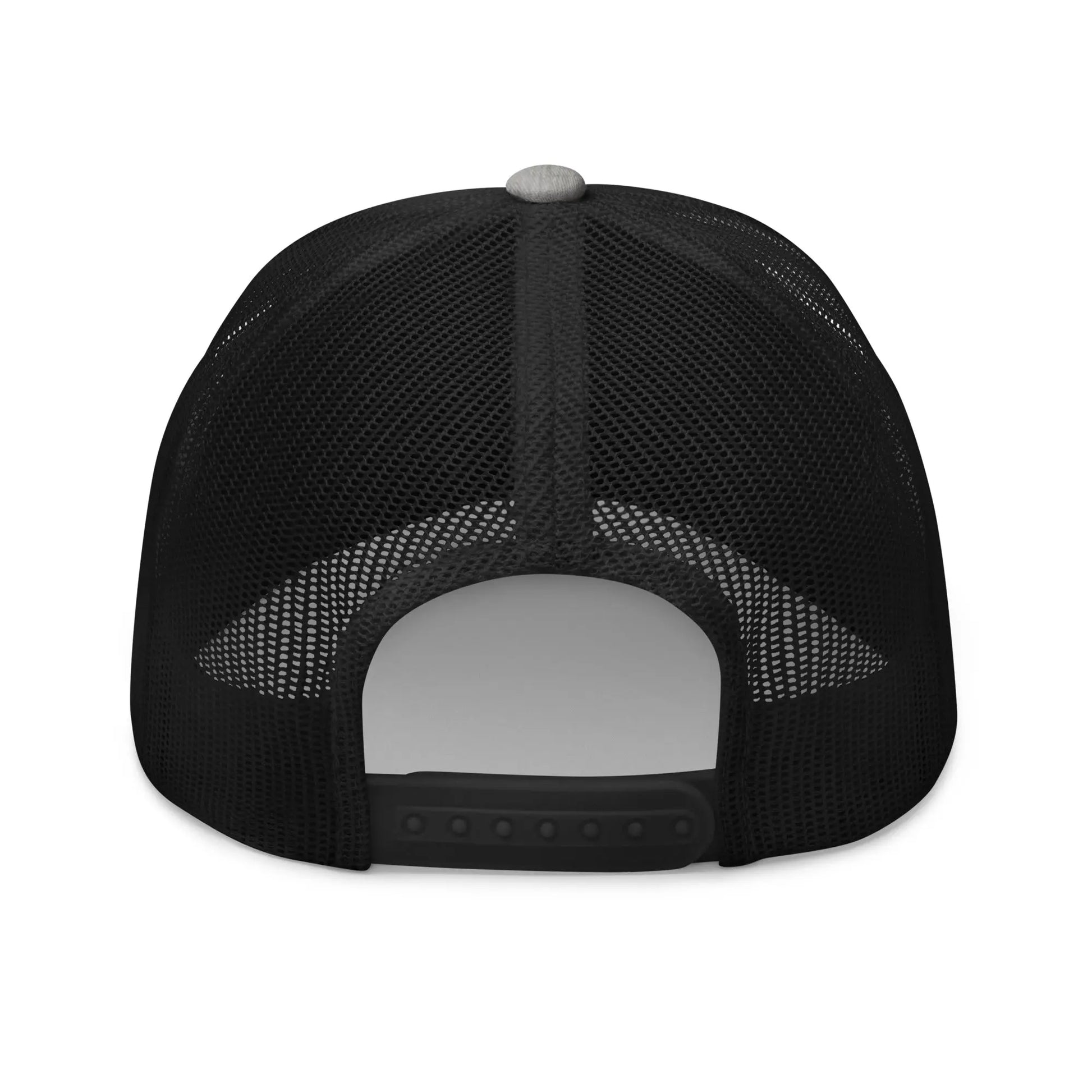 bitcoin trucker hat - satoshi nakamoto - back view - heather black