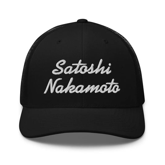 bitcoin trucker hat - satoshi nakamoto - front view 