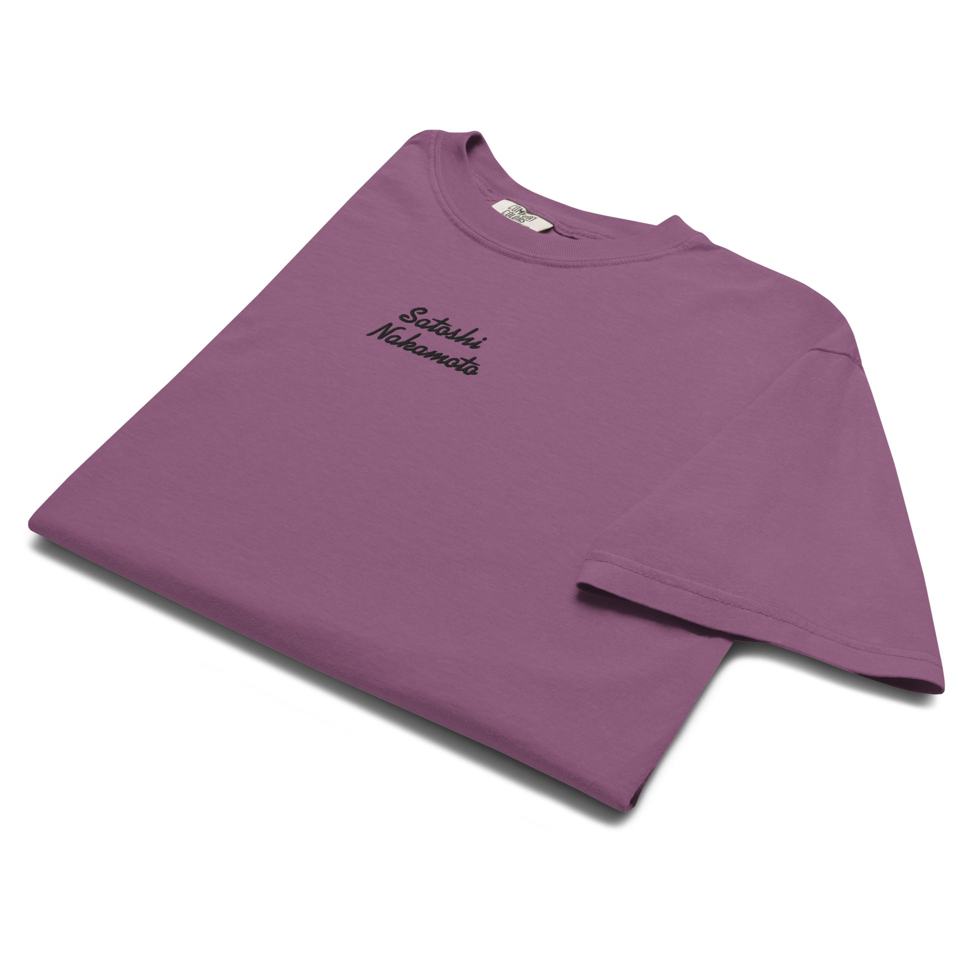 bitcoin t-shirt - satoshi nakamoto - folded display - berry
