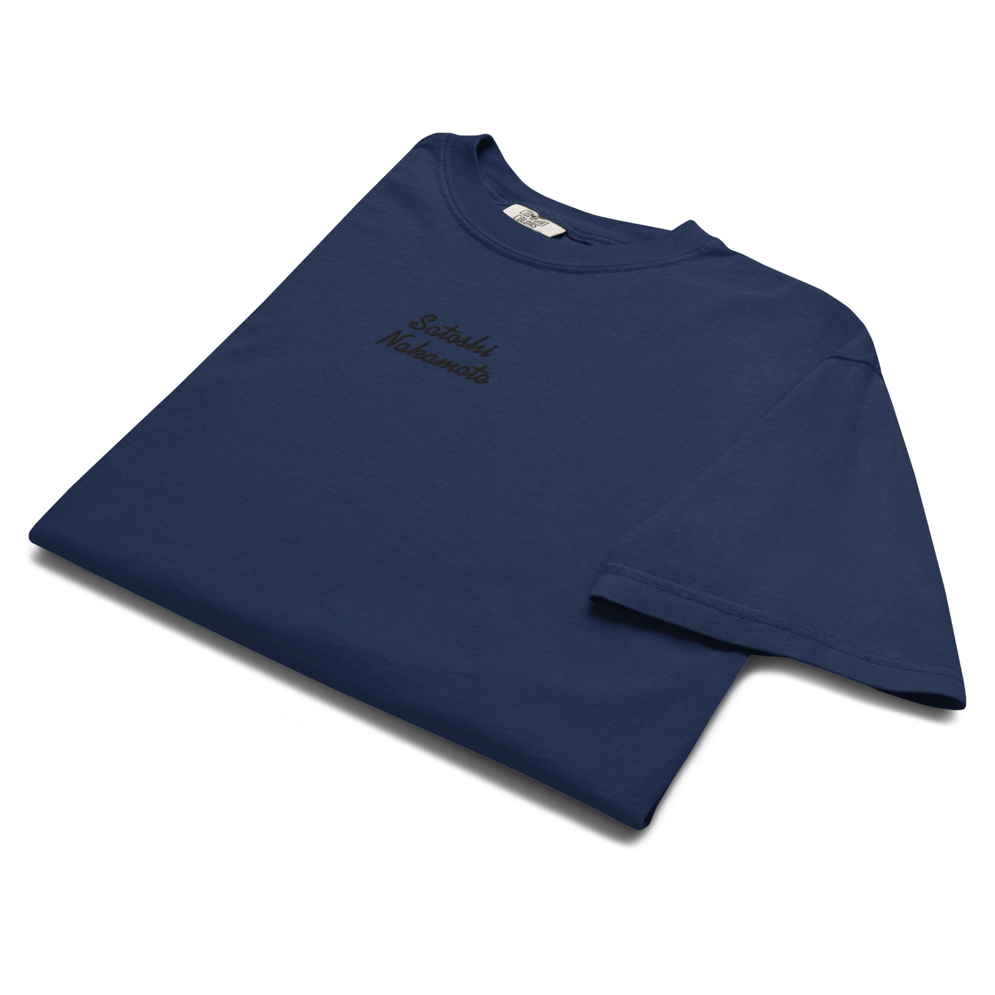 bitcoin t-shirt - satoshi nakamoto - folded display - blue
