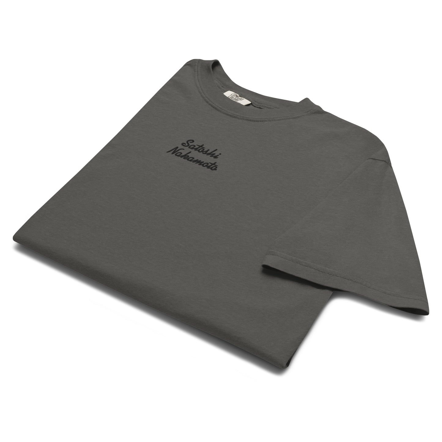 bitcoin t-shirt - satoshi nakamoto - folded display - pepper
