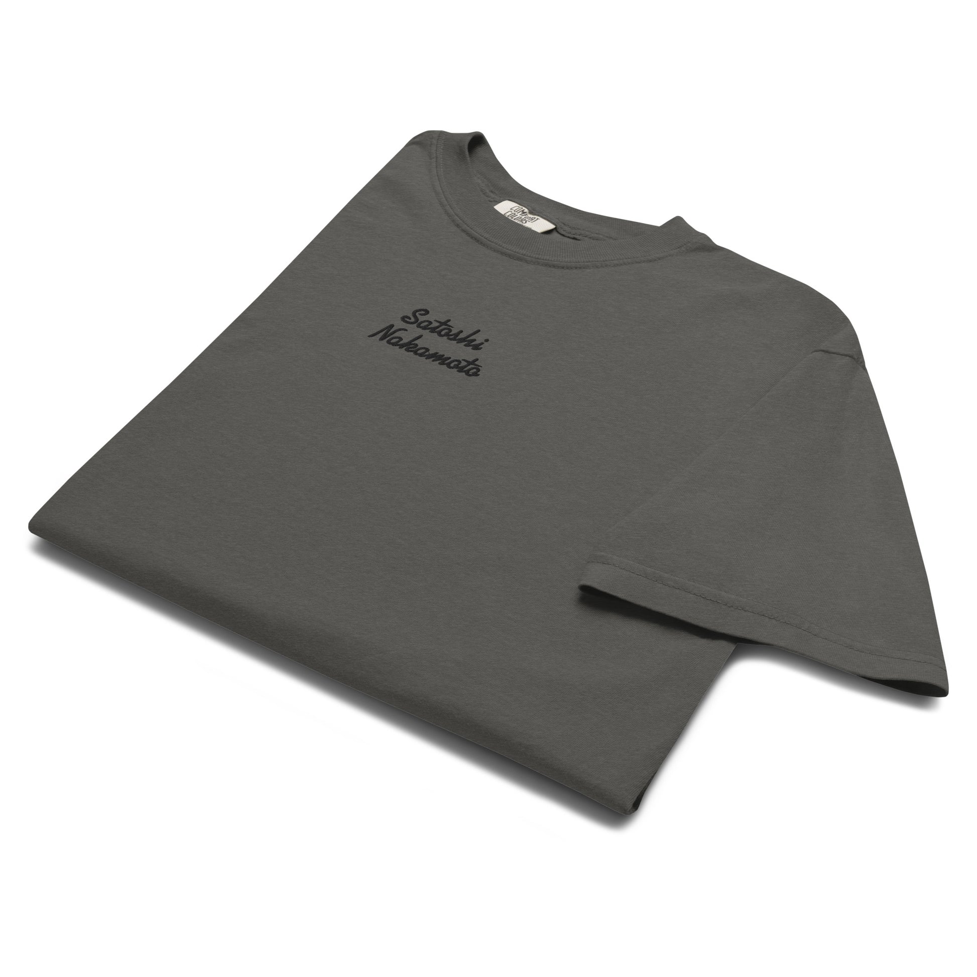bitcoin t-shirt - satoshi nakamoto - folded display - pepper