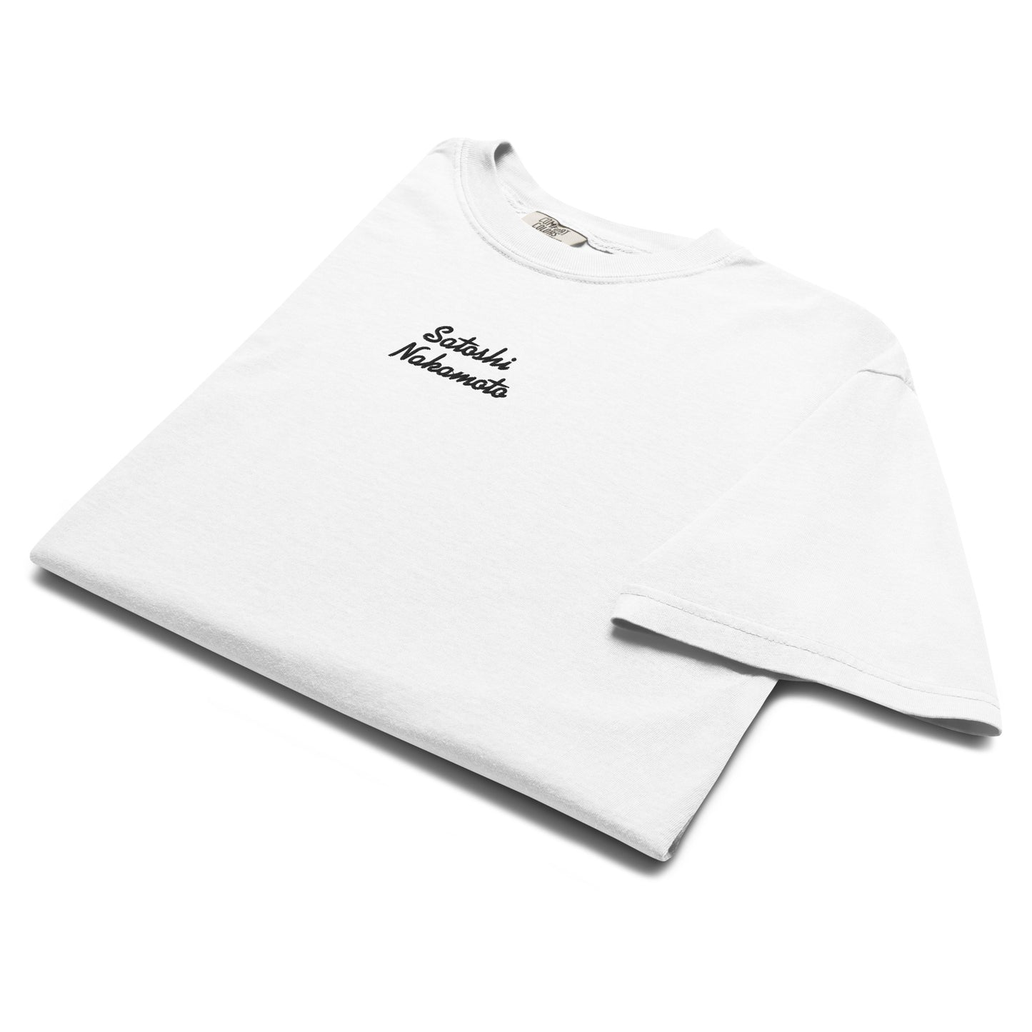 bitcoin t-shirt - satoshi nakamoto - folded display - white