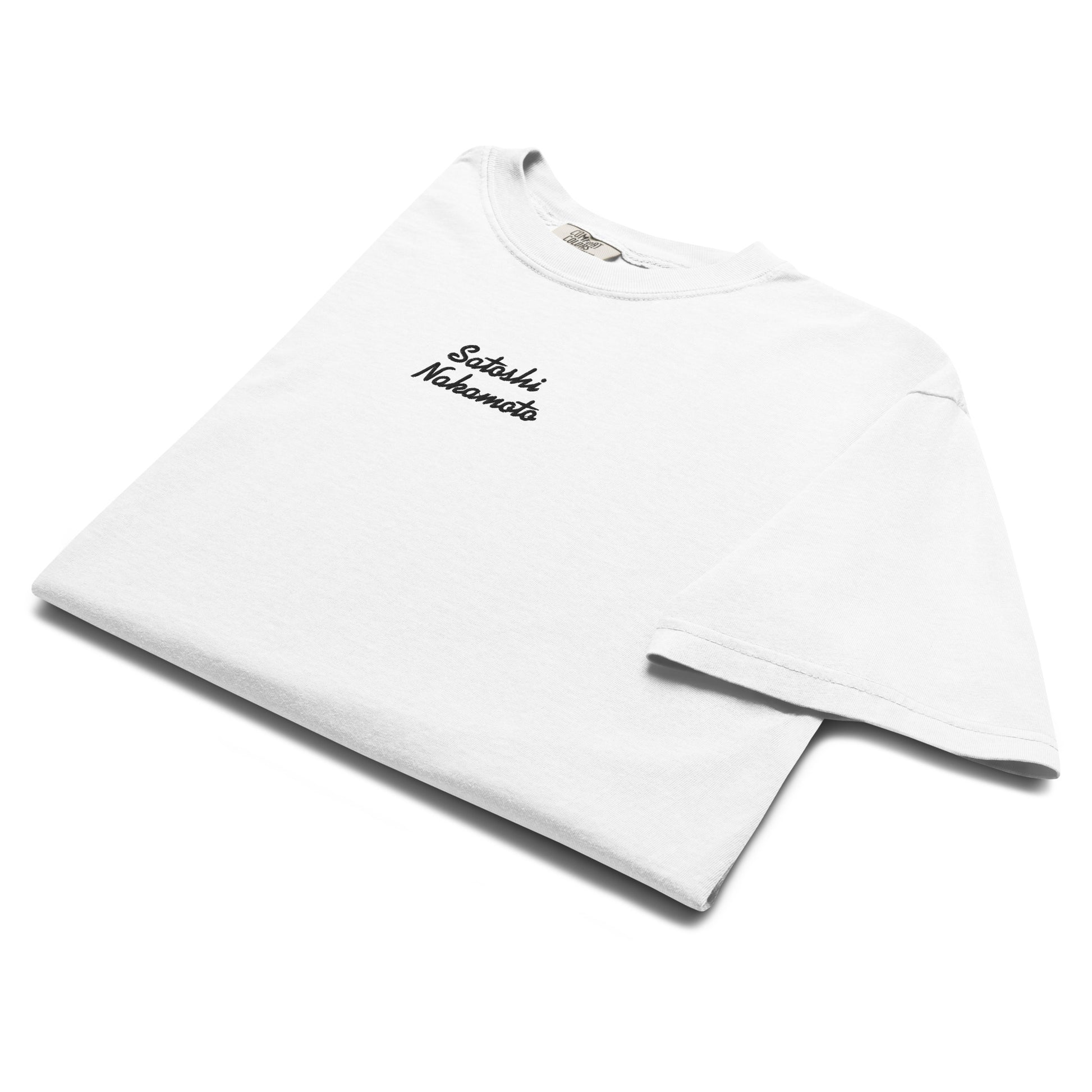bitcoin t-shirt - satoshi nakamoto - folded display - white