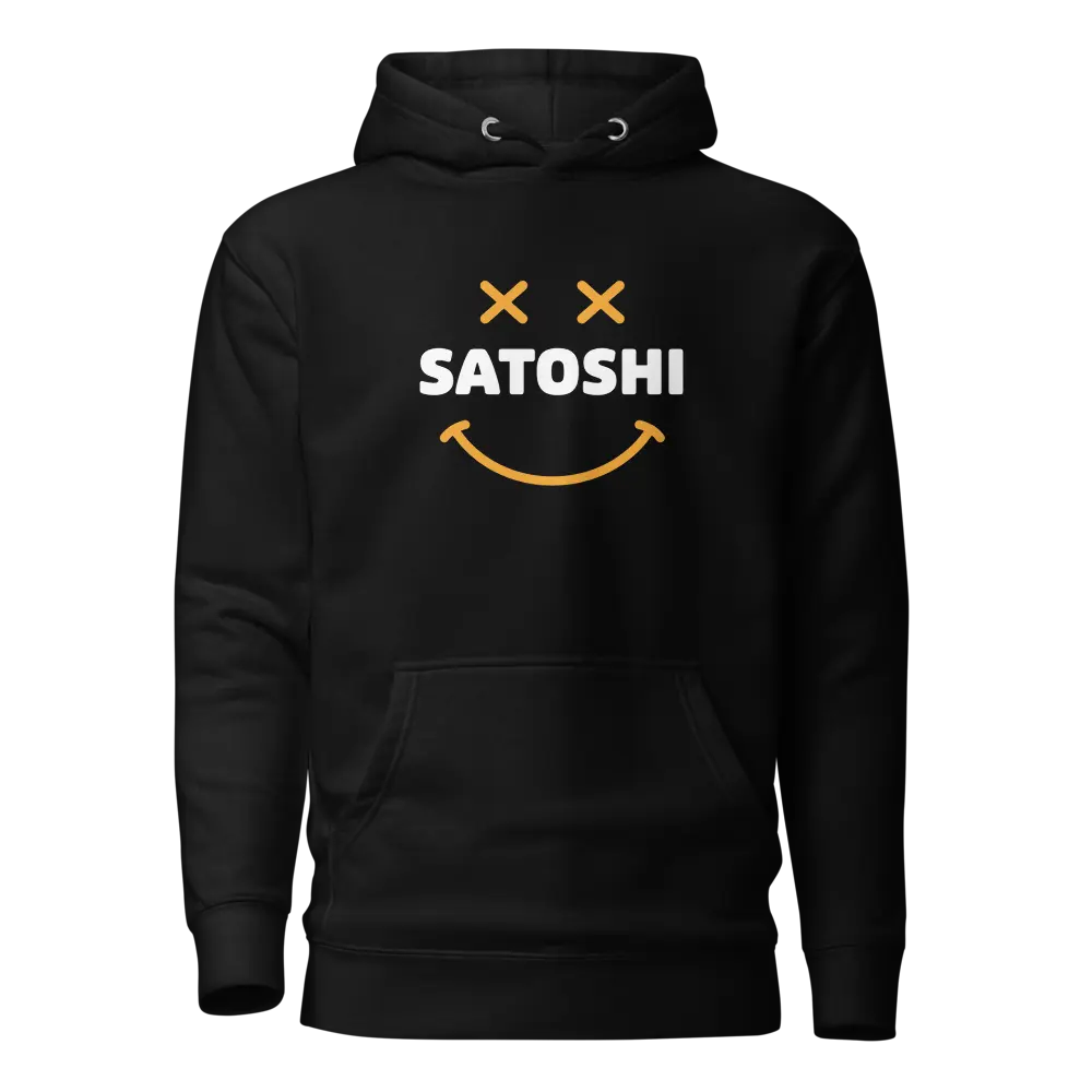 bitcoin hoodie - satoshi smiley - front view - black