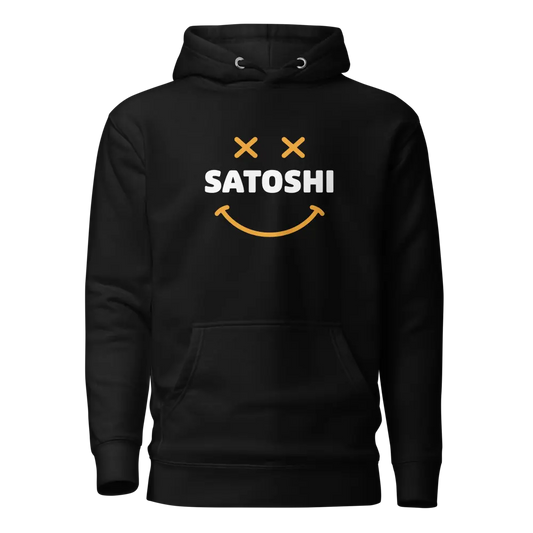 bitcoin hoodie - satoshi smiley - front view - black