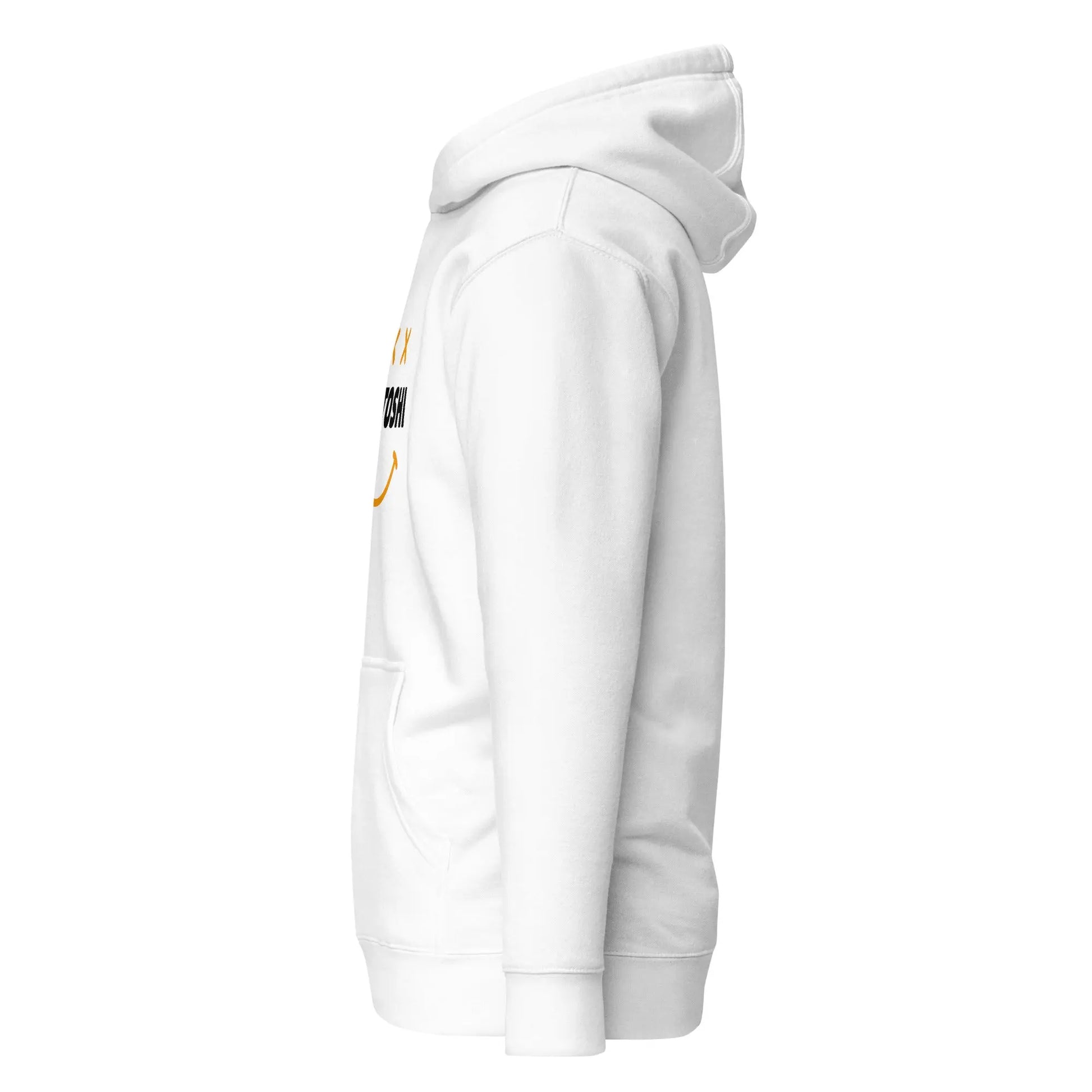 bitcoin hoodie - satoshi smiley - side view - white