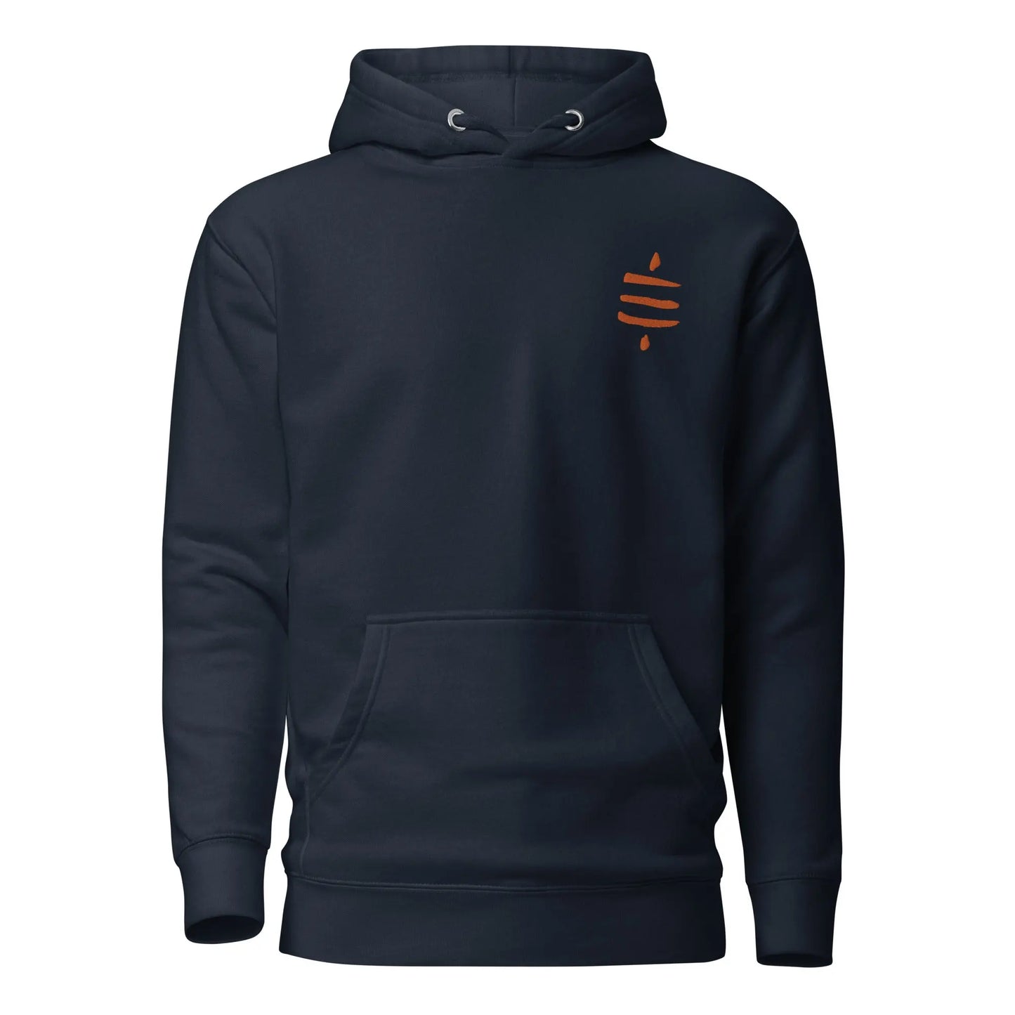 bitcoin hoodie - sats symbol - front view - navy blue