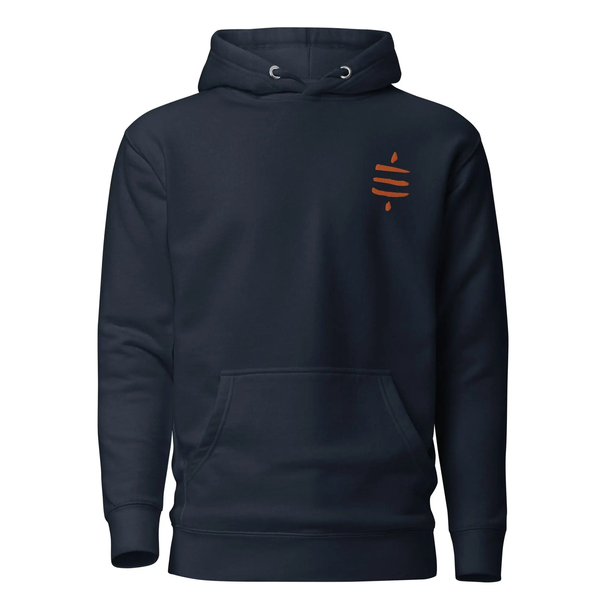 bitcoin hoodie - sats symbol - front view - navy blue