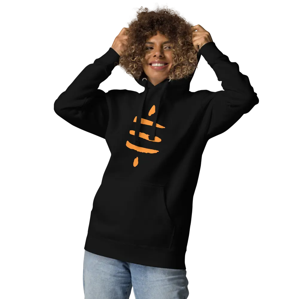 bitcoin hoodie - sats symbol - worn by model
