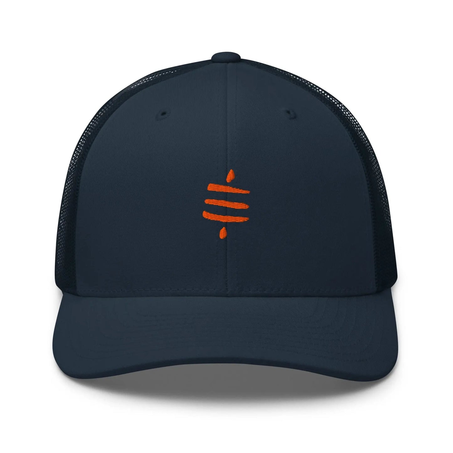 bitcoin trucker hat - sats symbol - front view - navy