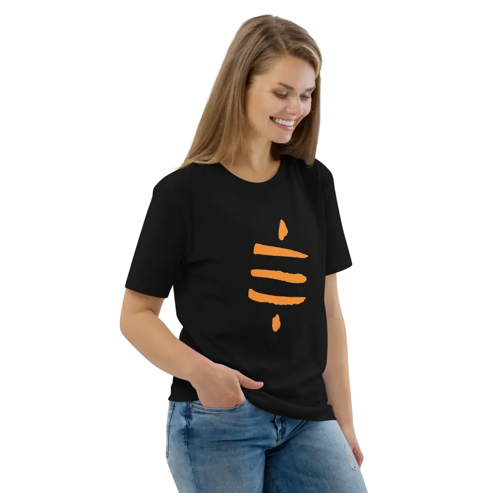 Bitcoin T-Shirt – Sats Symbol - worn on female model - black