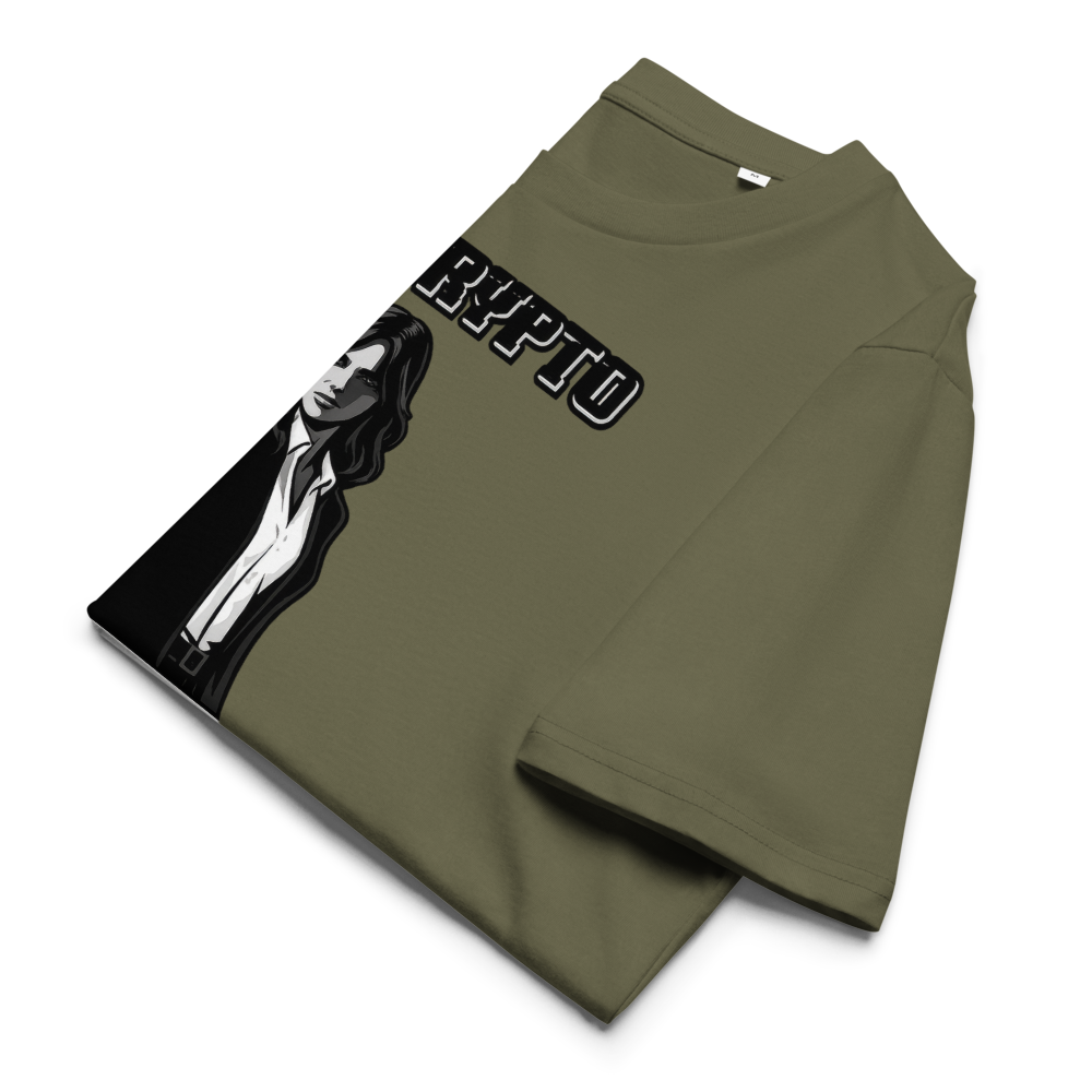 bitcoin t-shirt - say crypto one more time - folded - green