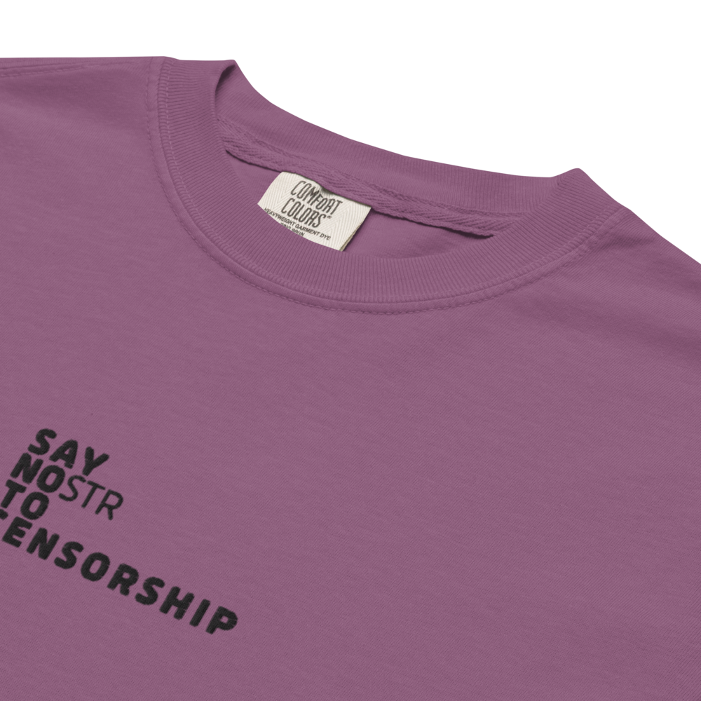 nostr t-shirt - say nostr to censorship - detail embroidery