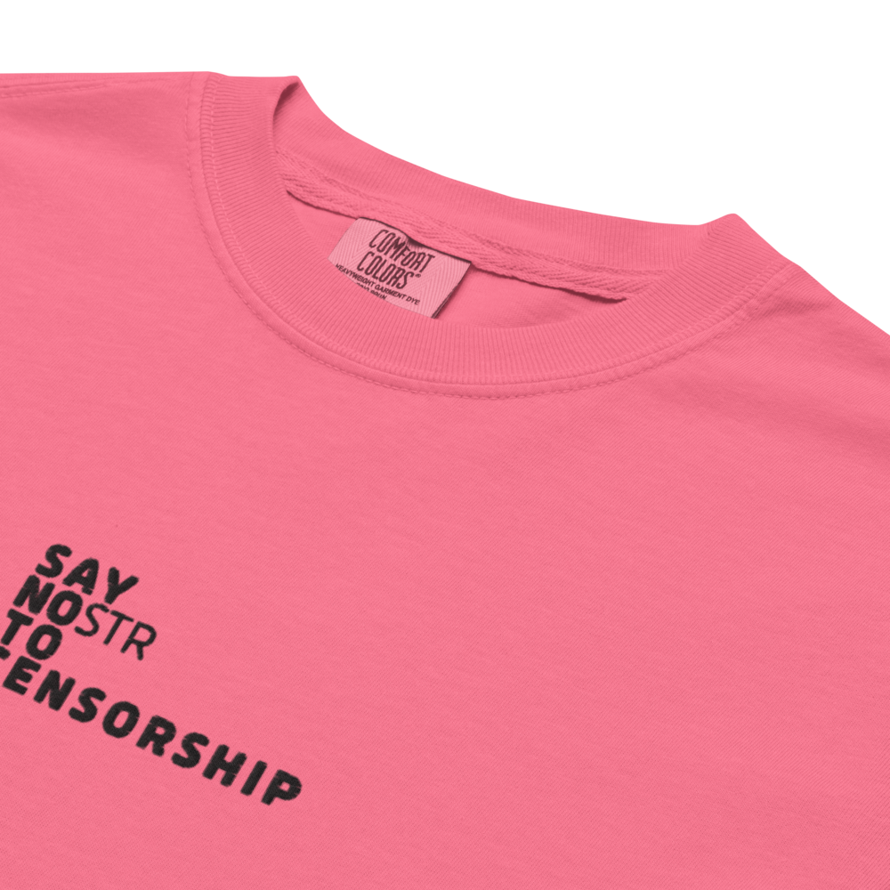 nostr t-shirt - say nostr to censorship - embroidery close-up