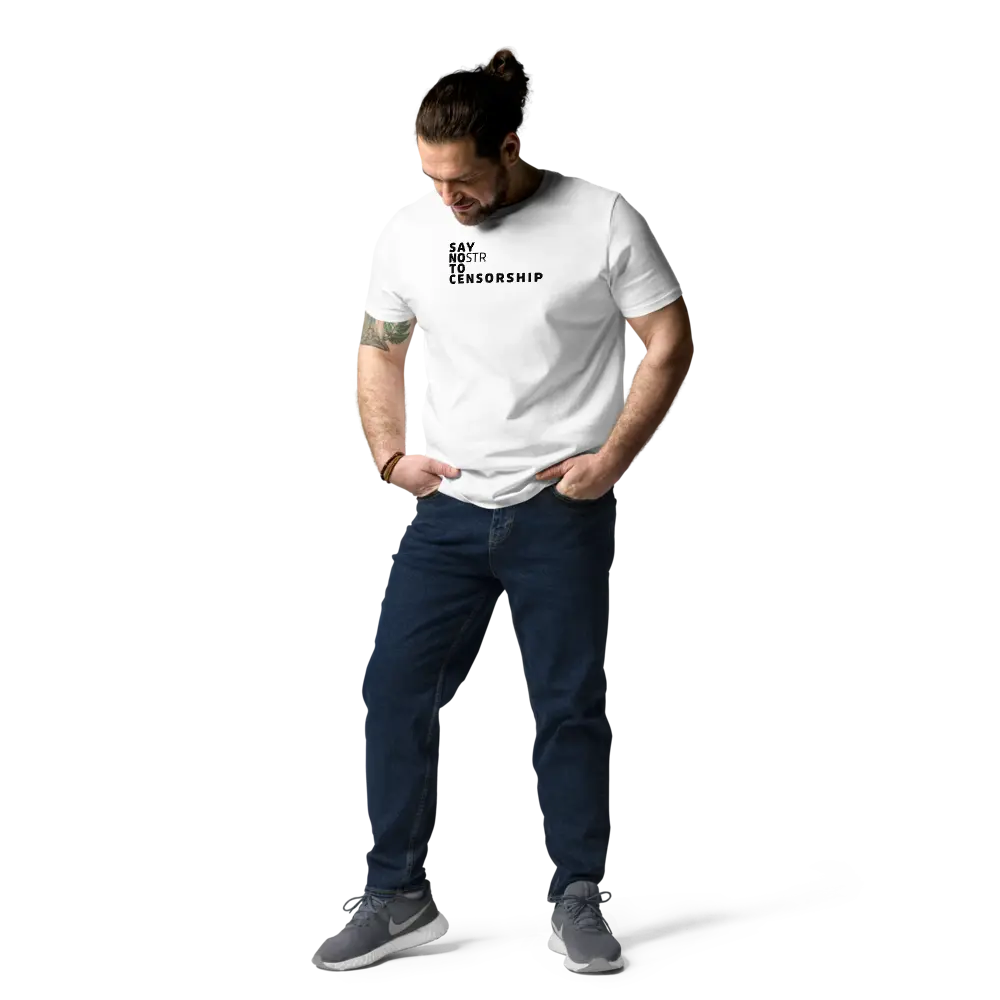 T-Shirt – Say NOstr To Censorship — worn on model