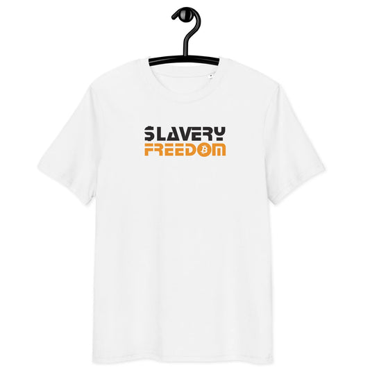 Bitcoin T-Shirt – Slavery Freedom | Store of Value — on hanger