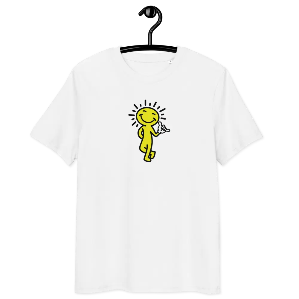 smiling sun t-shirt - front view on hanger  - white color