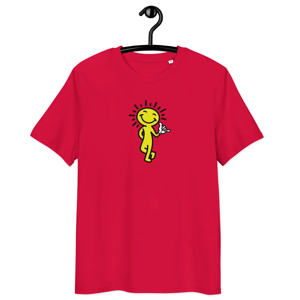 smiling sun t-shirt - front view on hanger