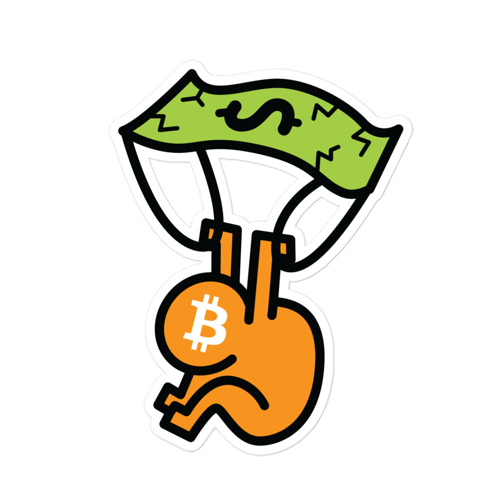 bitcoin sticker - soft landing - front view