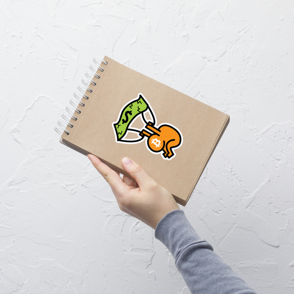 bitcoin sticker - soft landing - notebook view
