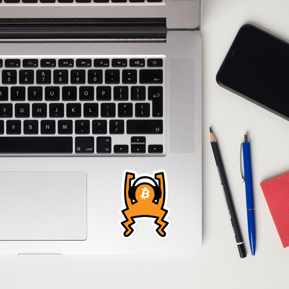 bitcoin sticker - sound money - applied on laptop