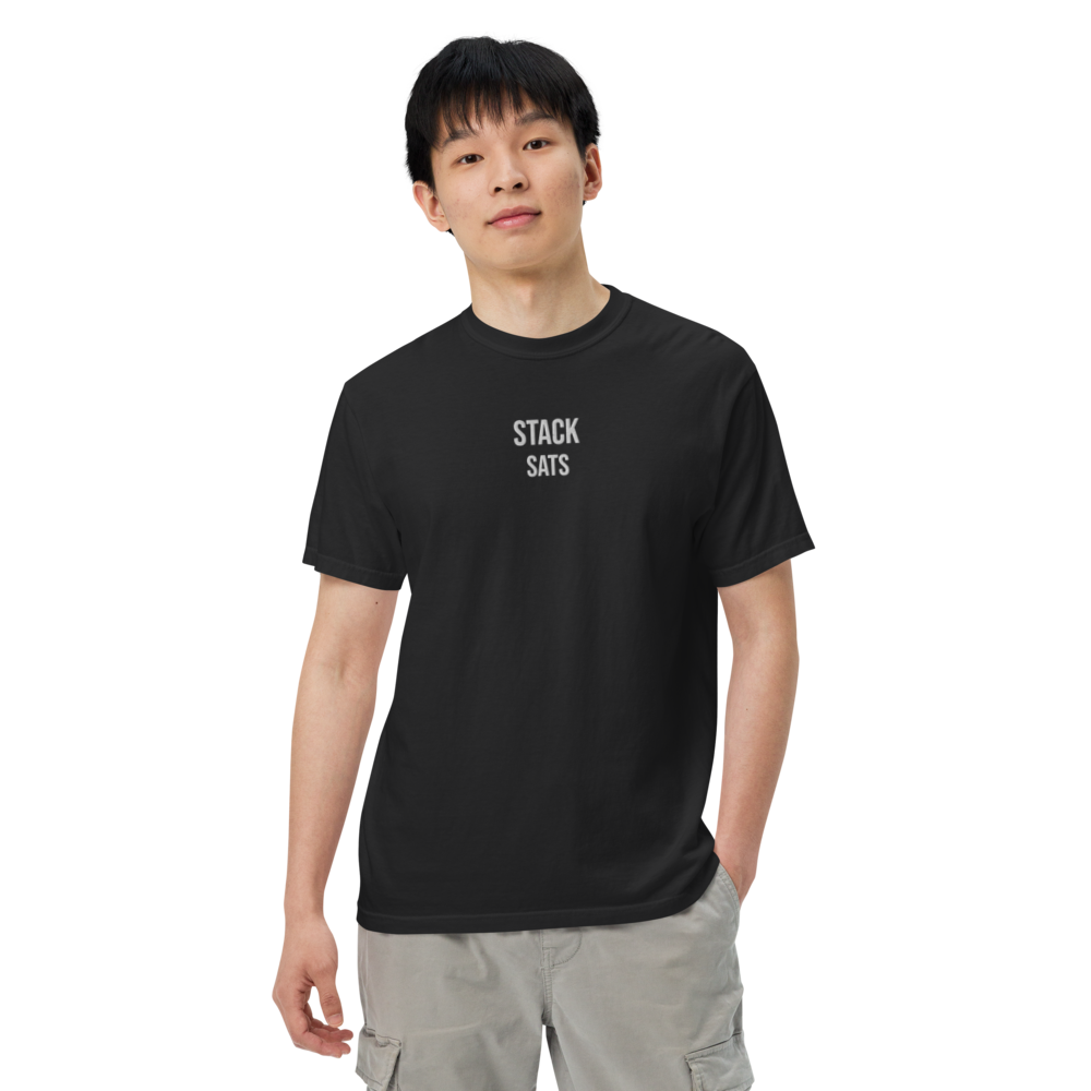 bitcoin t-shirt - stack sats - worn on model - black