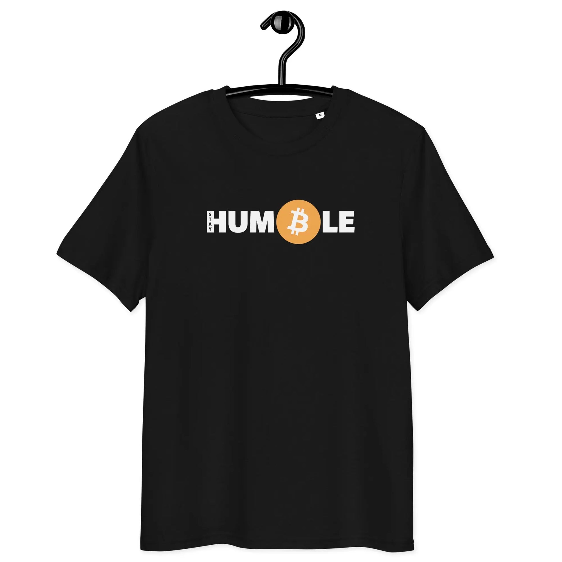 Bitcoin T-Shirt – Stay Humble - on hanger - Black 