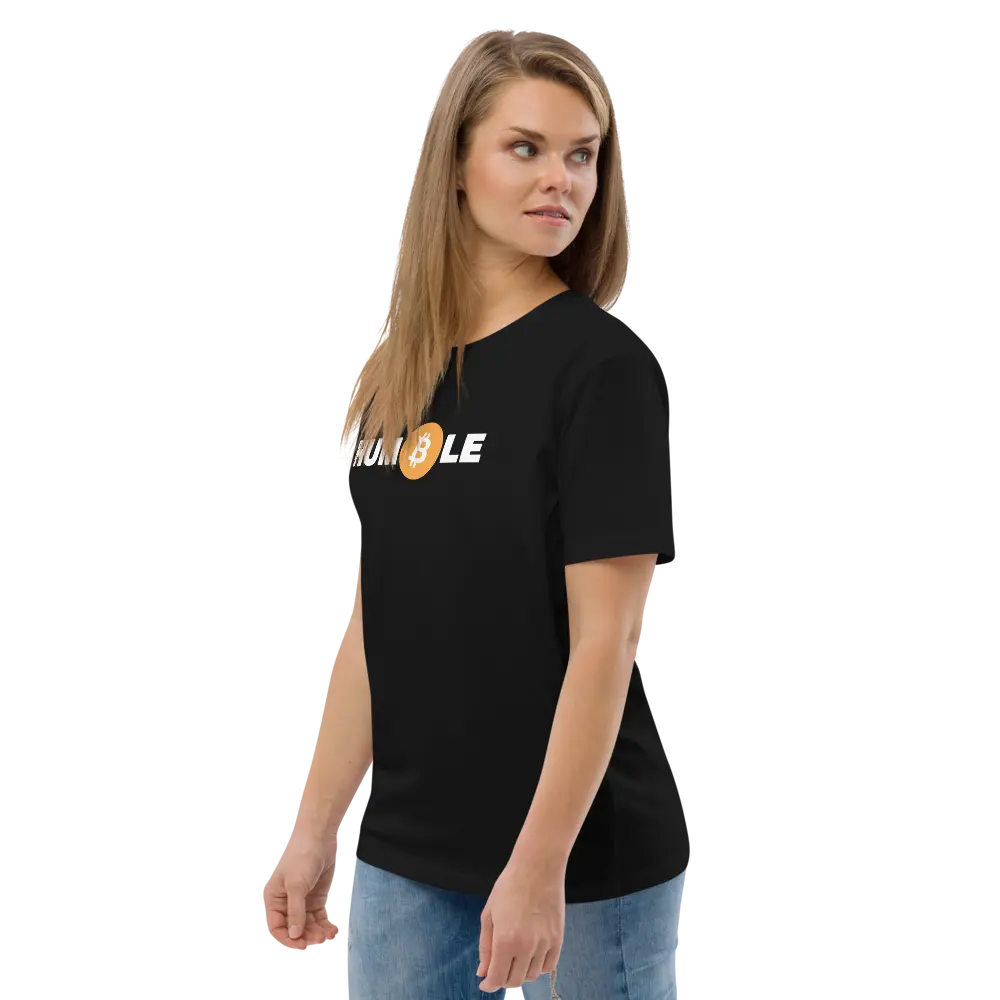 Bitcoin T-Shirt – Stay Humble - worn on model - female